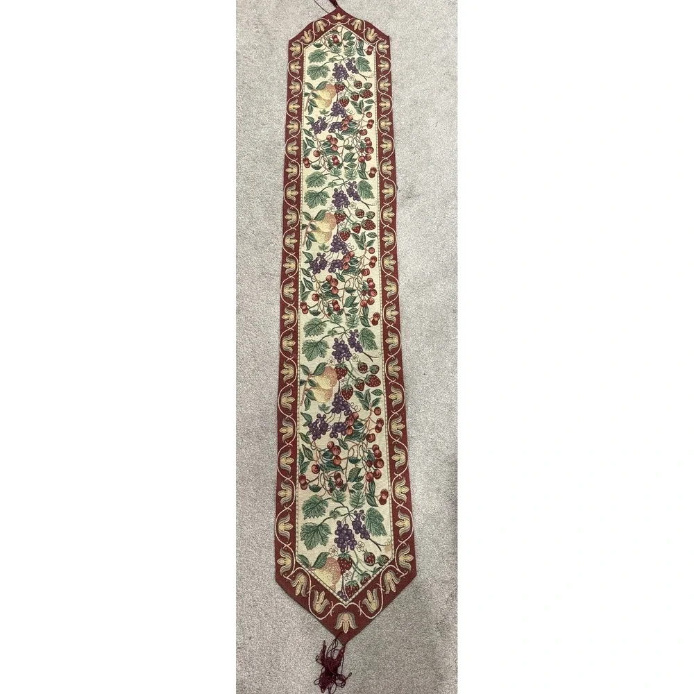 Vintage Style‎ Woven Tapestry Fruit Harvest Table Runner Burgundy Tassel 72 Inch